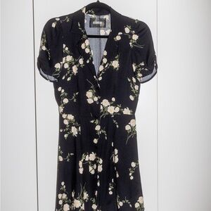 Reformation Black Floral Long Sleeve Dress